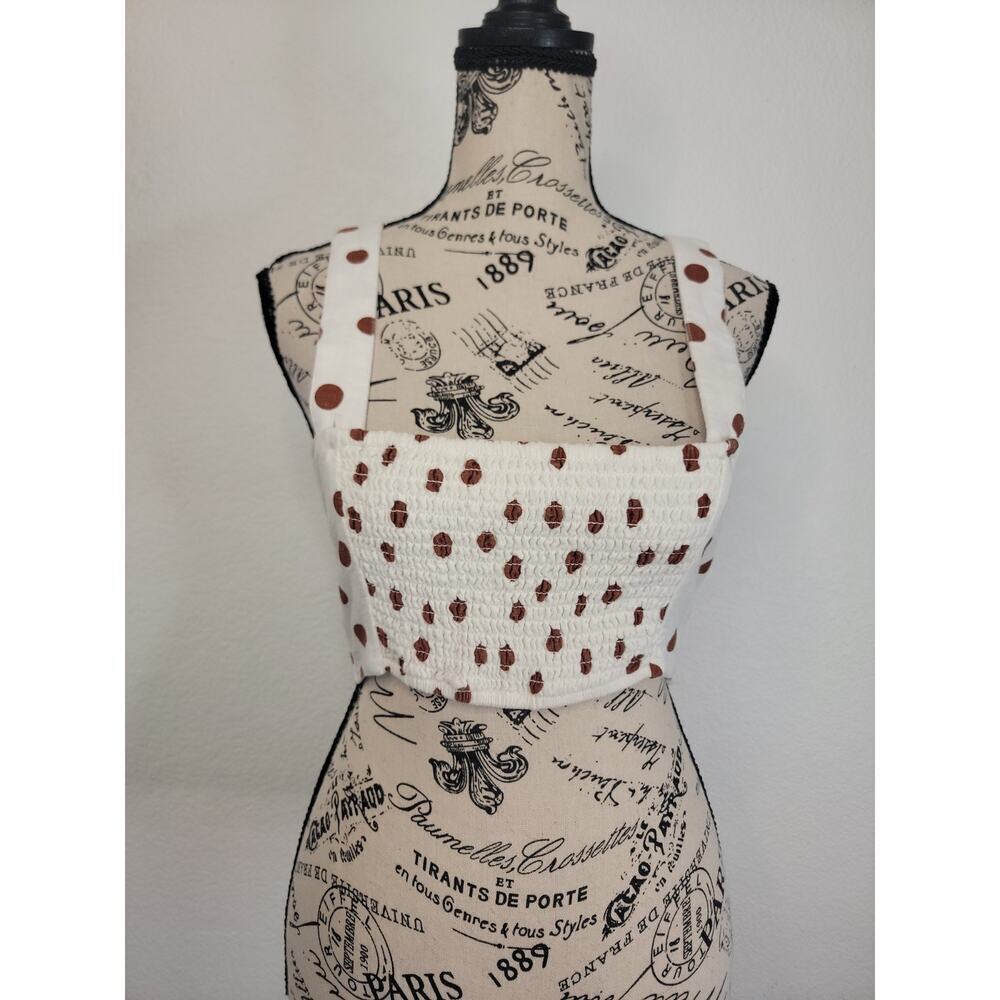 Abercrombie And Fitch Cami Crop Top Womens SZ Small White Brown Polka Dots